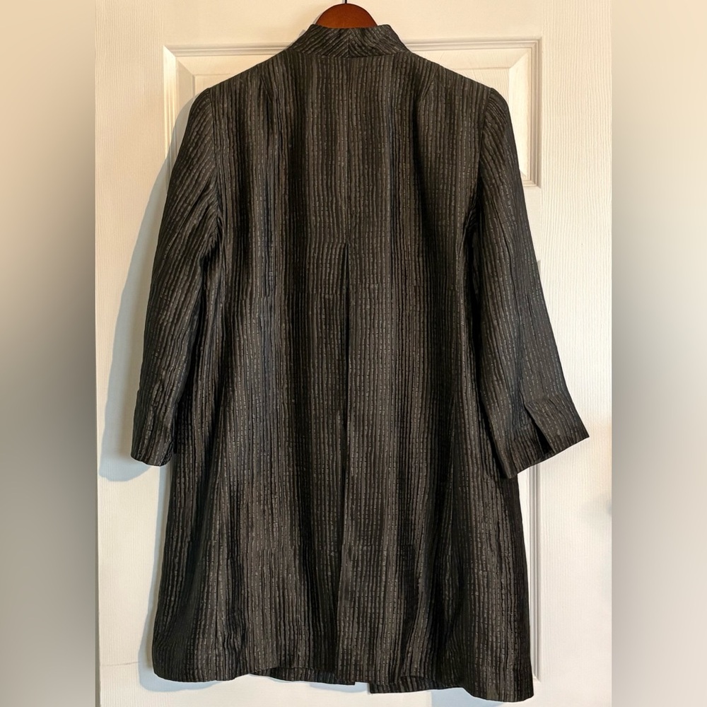 Eileen Fisher Metallic Grey Textured Silk Open Front 3/4 Jacket Size MEDIUM - Picture 6 of 16